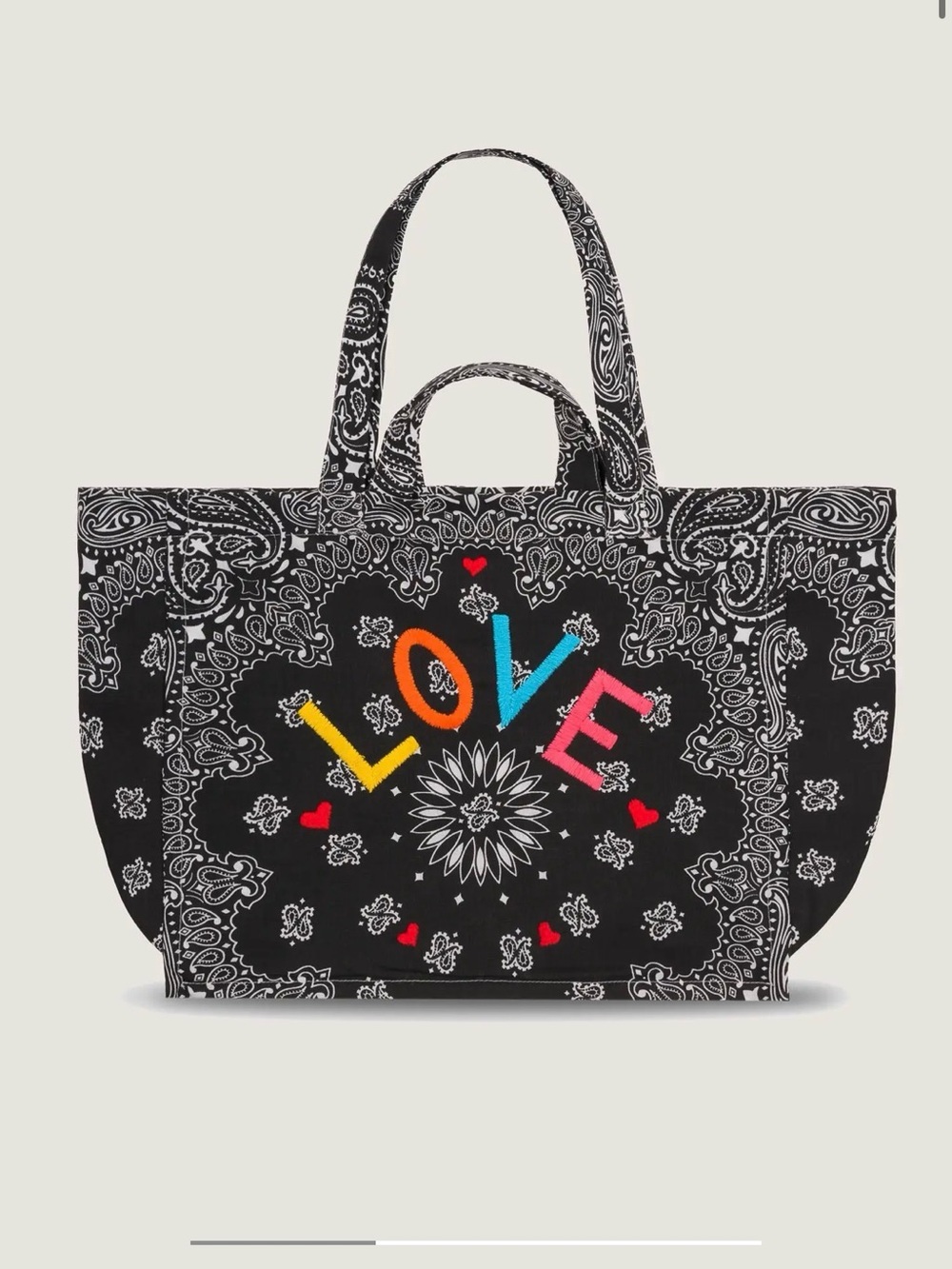 Call it by your name Black Bandana-Print Tote with Colorful LOVE and hearts